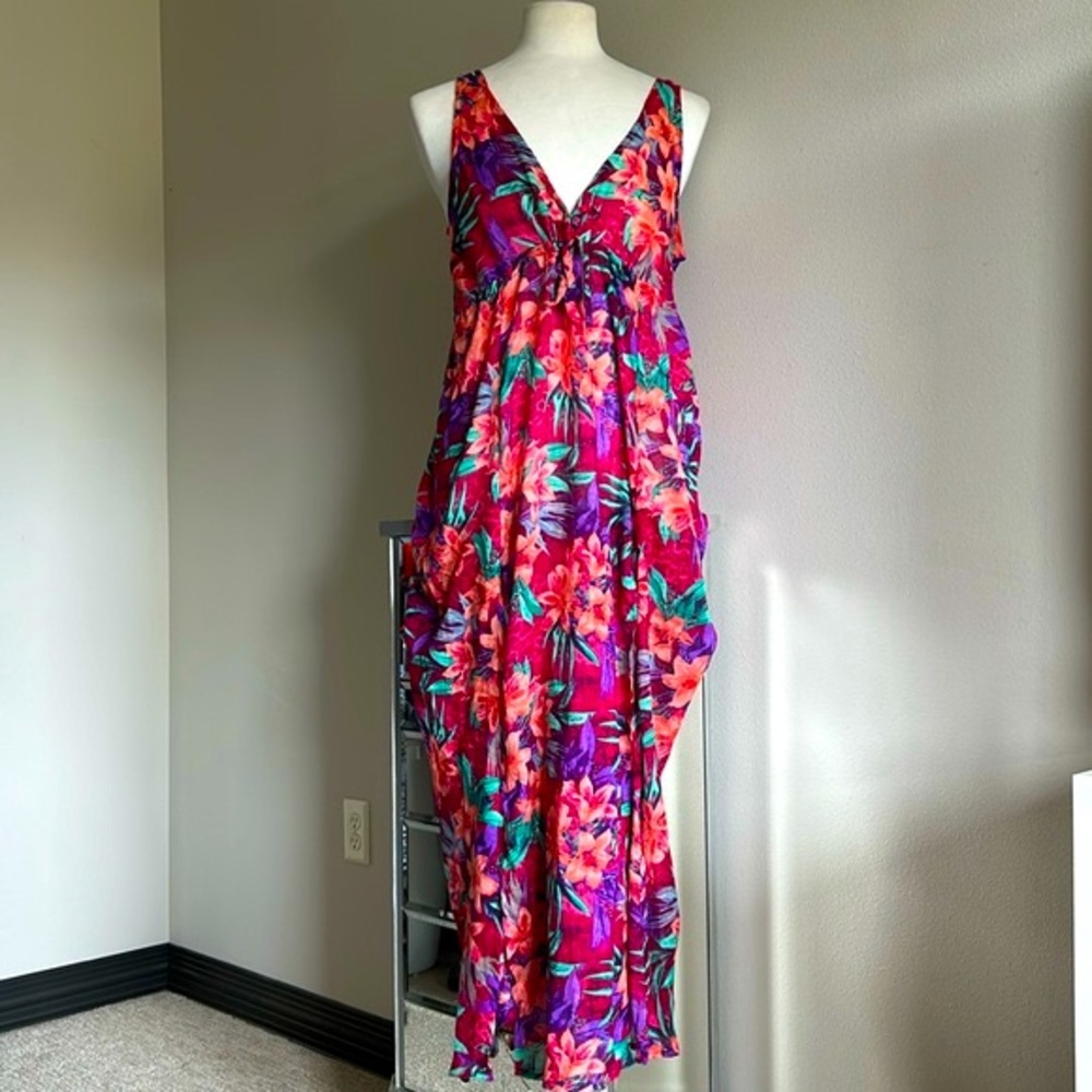 Forever 21 Floral Swimsuit Cover Up Dress - Size M Loose Fit Front Slits